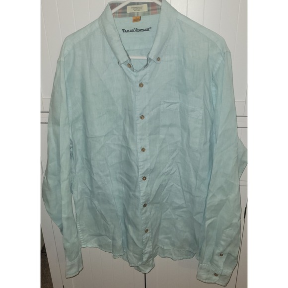 Tailor Vintage Other - Tailor Vintage Mens XL Long‎ Sleeve Button Down Shirt 100% Linen Light Blue